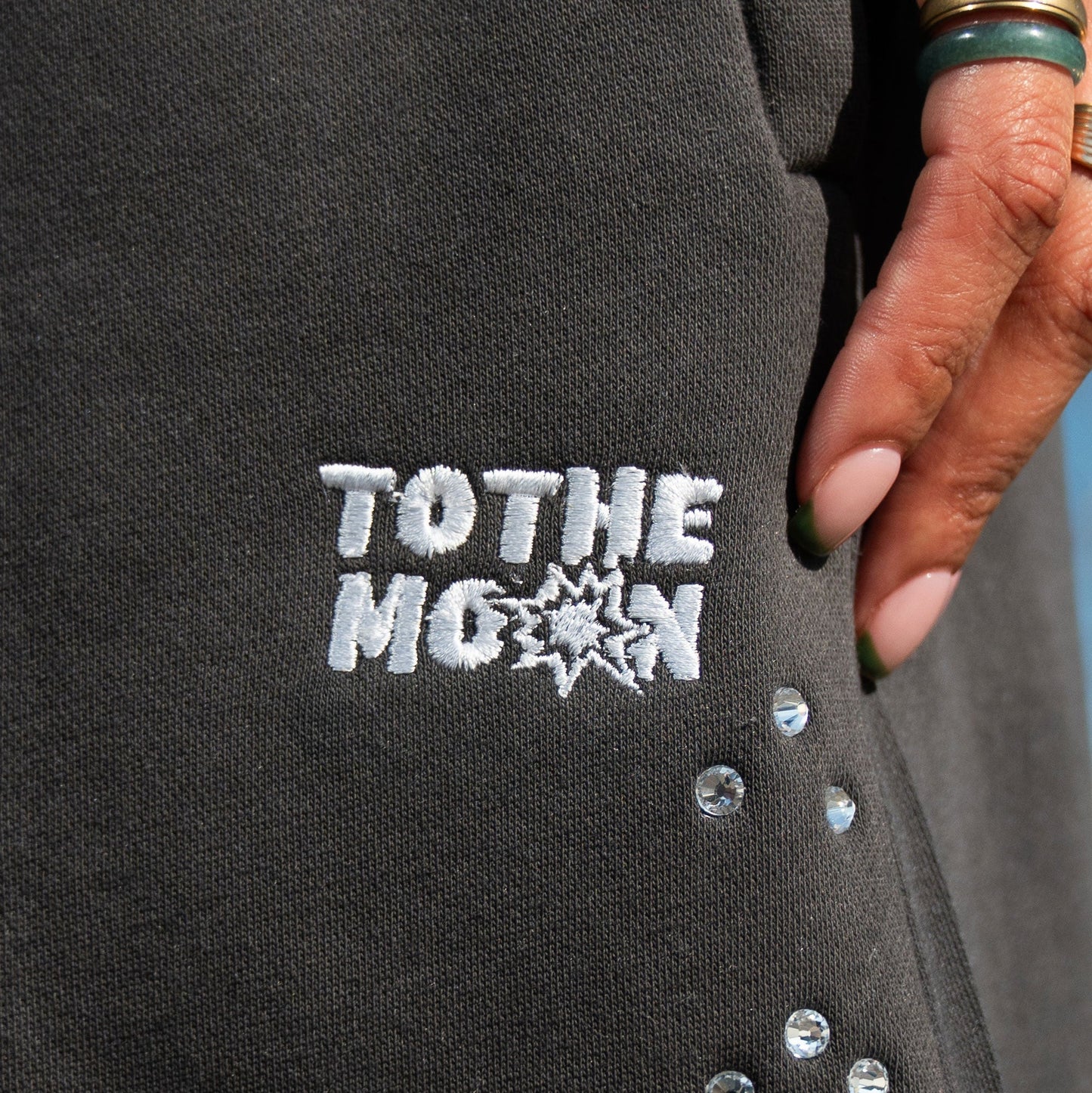 CHARCOAL WIDE LEG CRYSTAL SWEATS