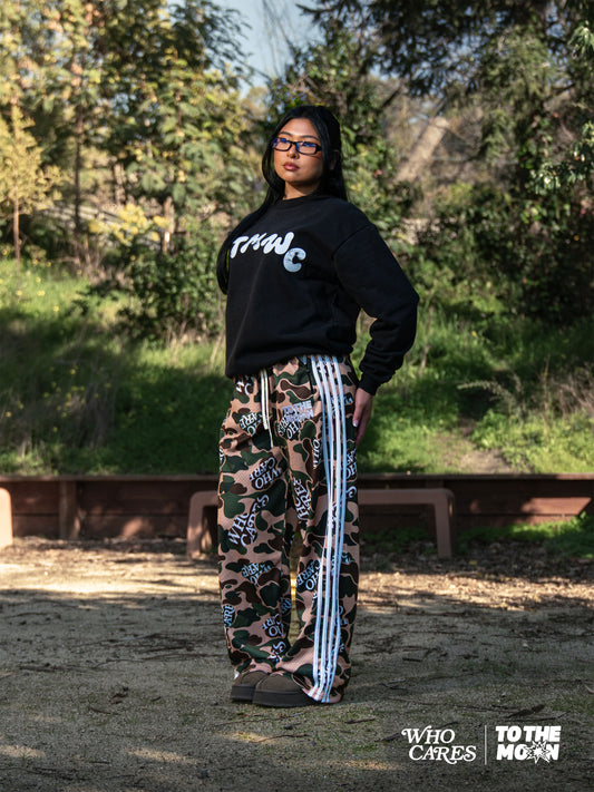 WCxTTM GREEN CAMO WIDE LEG TRACK PANTS