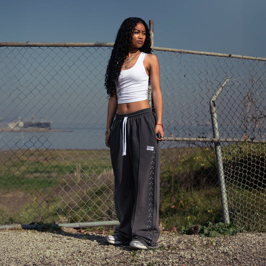 CHARCOAL WIDE LEG CRYSTAL SWEATS