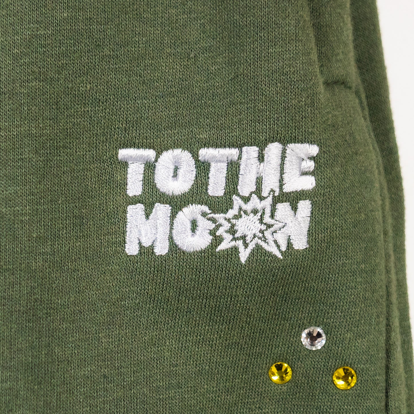 ARMY GREEN WIDE LEG CRYSTAL SWEATS