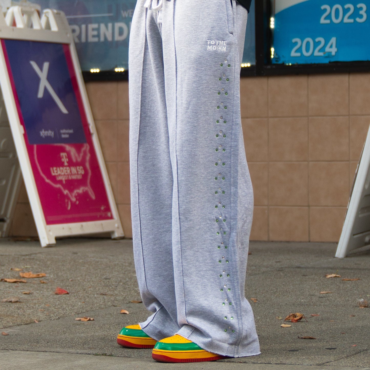 GREY WIDE LEG CRYSTAL SWEATS
