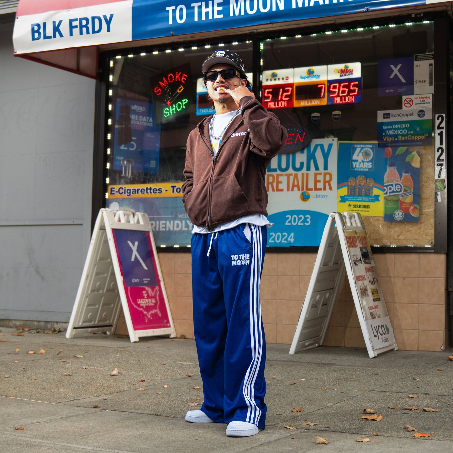 BLUE WIDE LEG TRACK PANTS