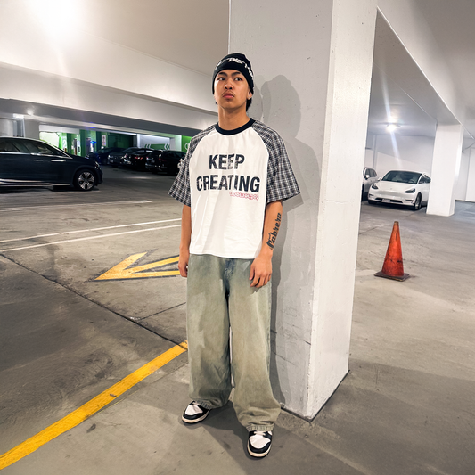 RAGLAN PLAID BOXY CROPPED TEE