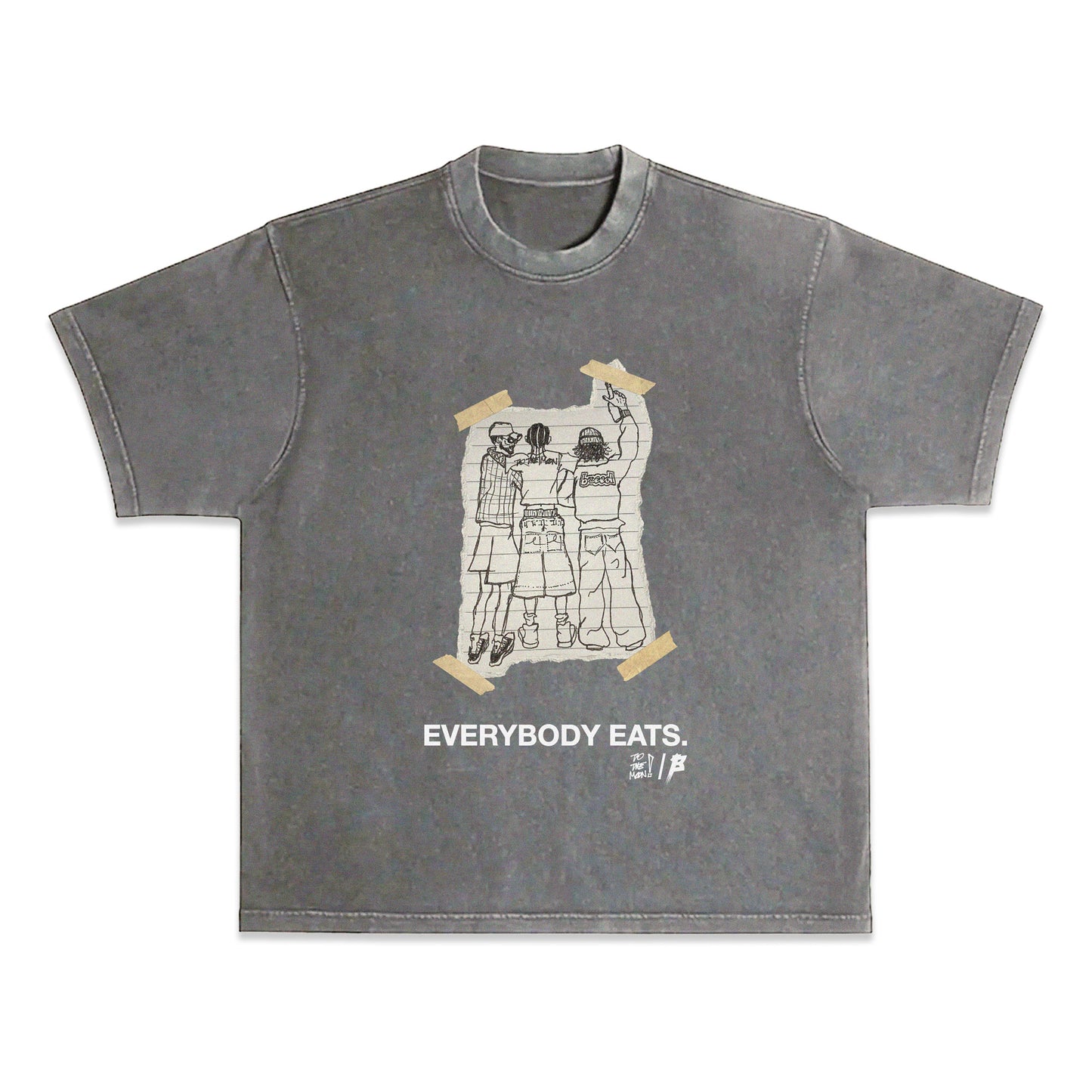 TO THE MOON x BREED "EVERYBODY EATS" TEE - FADED CEMENT