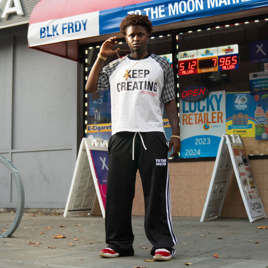 BLACK WIDE LEG TRACK PANTS