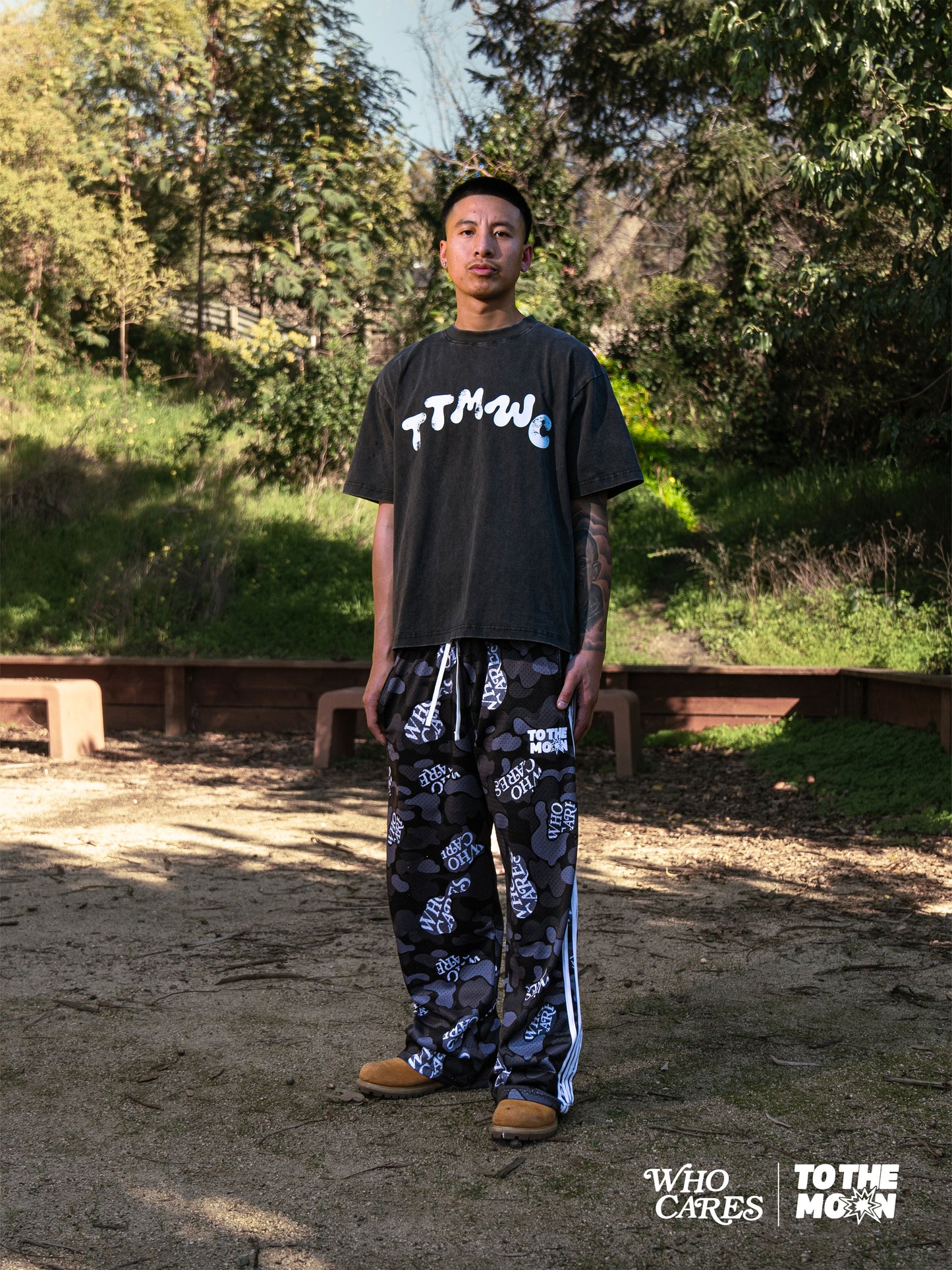 WCxTTM BLACK CAMO WIDE LEG TRACK PANTS