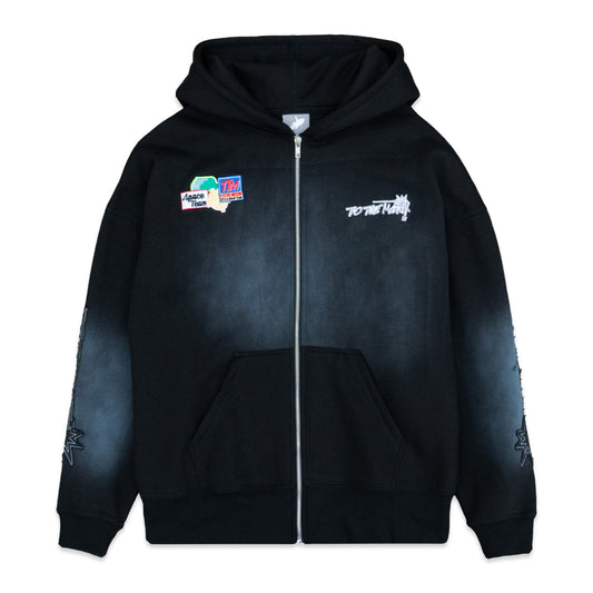 TO THE MOON "SPACE TEAM" SUN-FADED ZIPUP HOODIE - BLACK