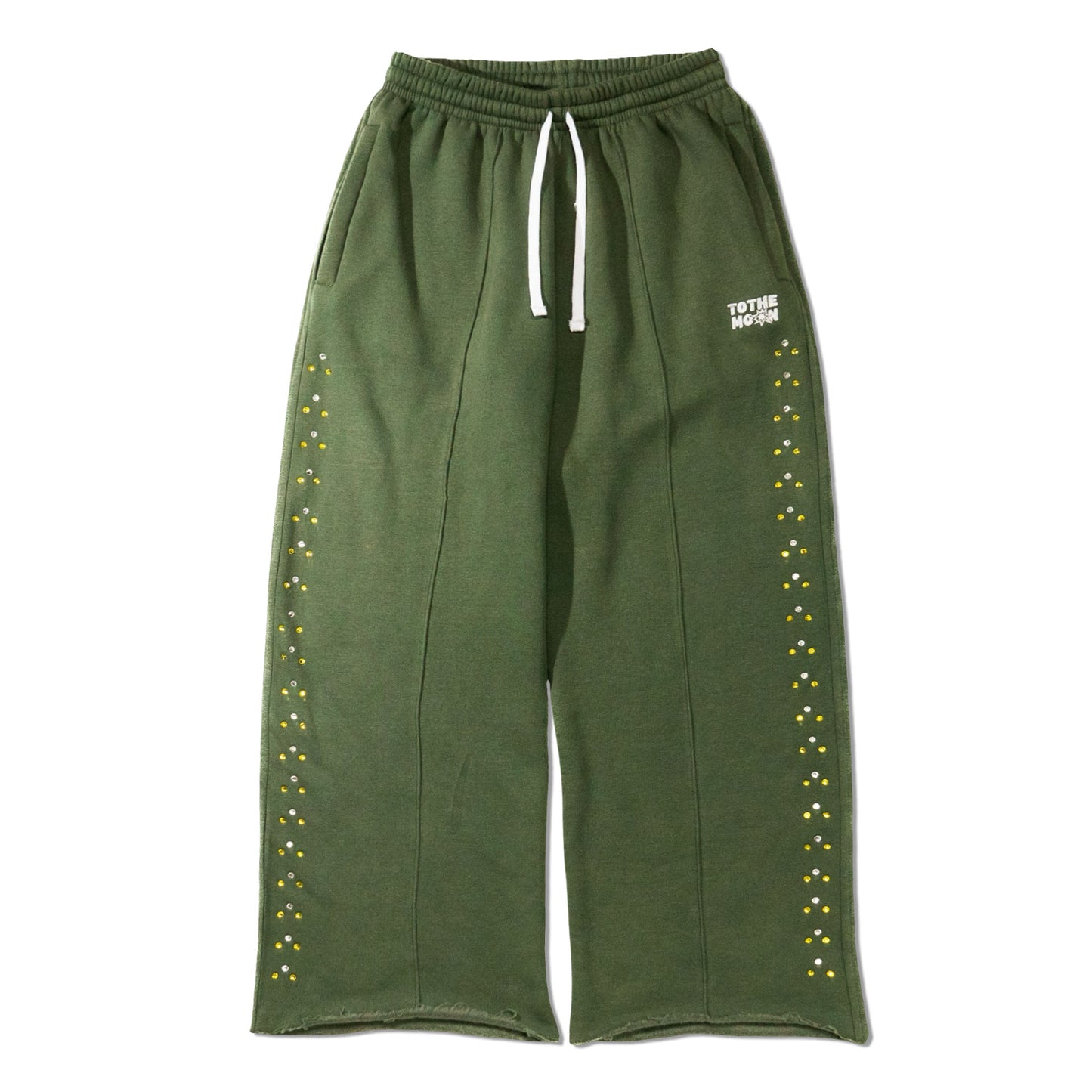 ARMY GREEN WIDE LEG CRYSTAL SWEATS