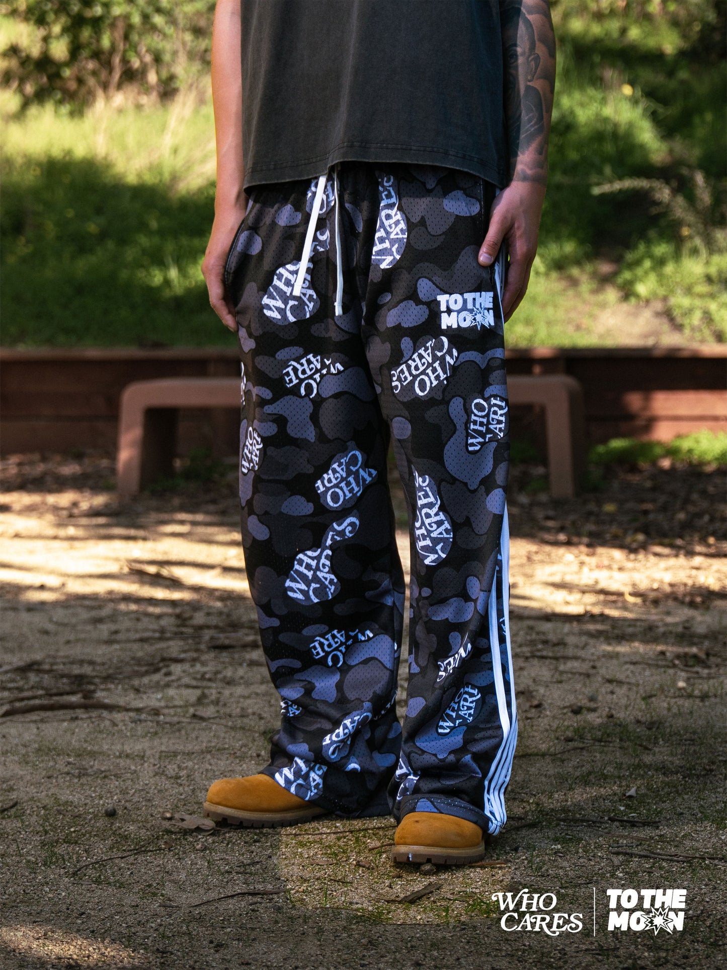 WCxTTM BLACK CAMO WIDE LEG TRACK PANTS