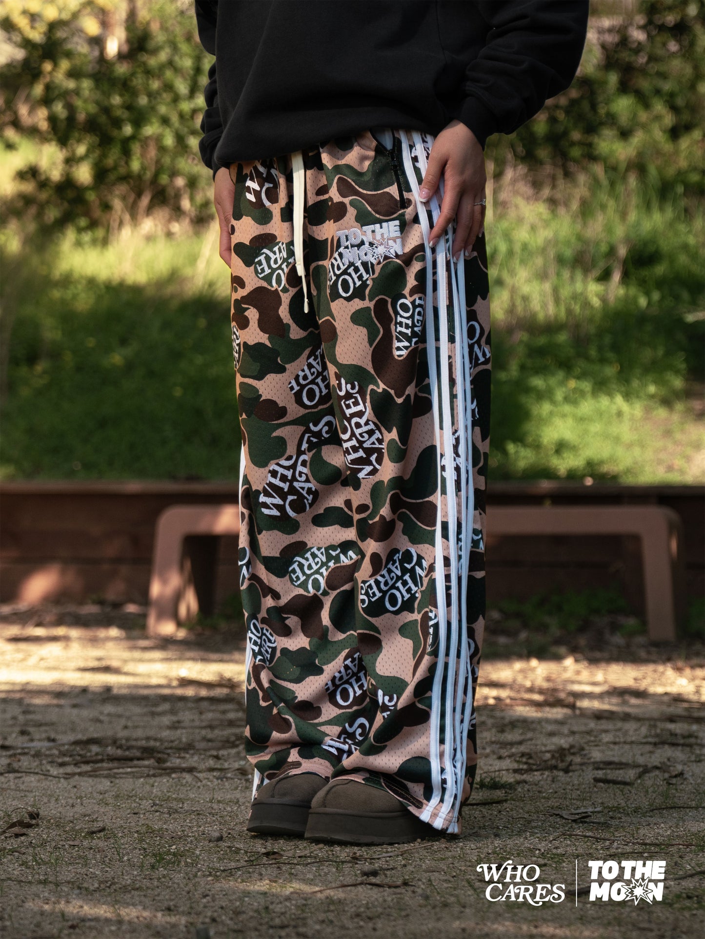 WCxTTM GREEN CAMO WIDE LEG TRACK PANTS
