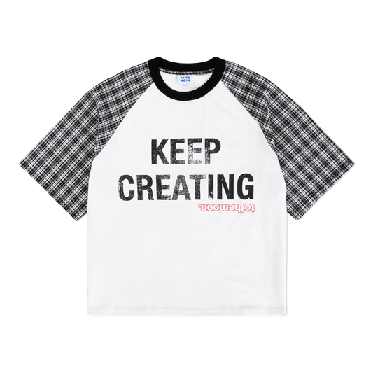 RAGLAN PLAID BOXY CROPPED TEE