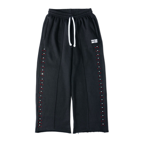 BLACK WIDE LEG CRYSTAL SWEATS